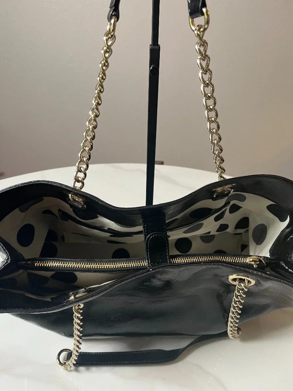 Kate Spade New York Black Patent Leather Deborah Lloyd Era Tote Chain Strap